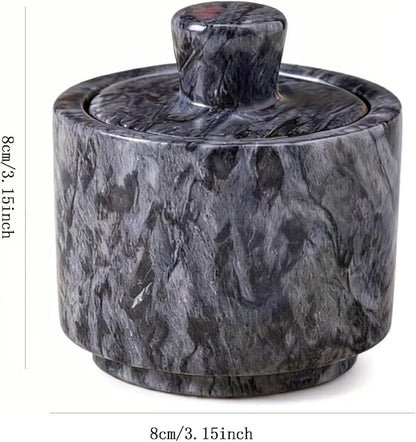 Natural Marble Salt Cellar with Lid, Stone Salt Bowl,Spice Jar,Handcrafted Seasoning Storage Box for Kitchen Container(Black)