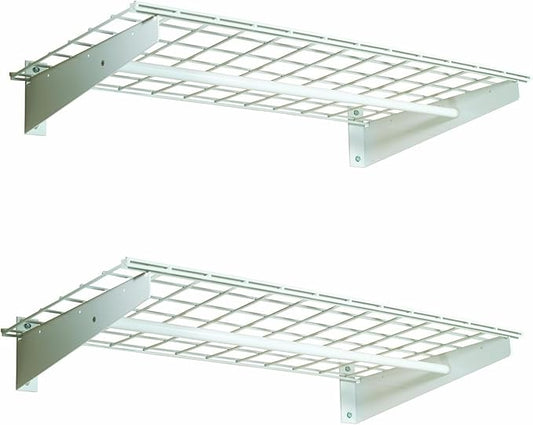 HyLoft 2-Pack Heavy Duty Steel Wall Garage Shelving, 36 in. x 18 in. Adjustable, Includes Hanging Rod, Max Shelf Load 200 Pounds, Item 777, White Powder Coated Finish