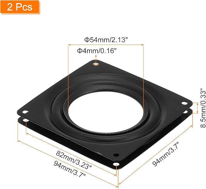 uxcell Lazy Susan Hardware, 2Pcs 4 Inch - Iron Square Ball Bearing Rotating Swivel Plate, Lazy Susan Turntable for DVD Tower, Bookshelf (Black)