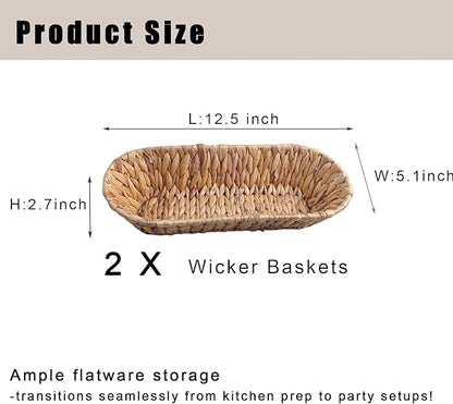 Set of 2 Small Wicker Baskets for Flatware Organizer , Silverware Caddy Utensil Caddy Basket, Bread Baskets Cutlery Holder for Party