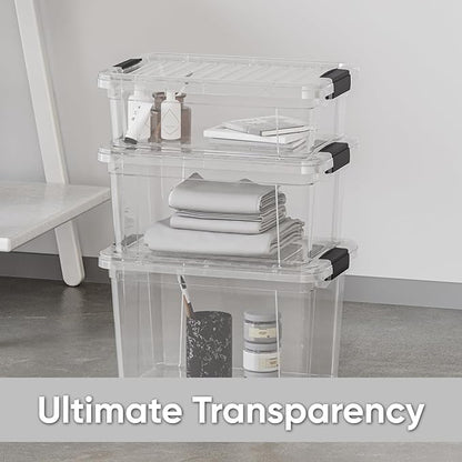 Superio Clear Storage Box with Lid, 26 Quart Plastic Container Bins for Organizing, Stackable Crates, BPA Free, Non Toxic, Odor Free, Organizers for Home, Office, School, and Dorm, 10 Pack