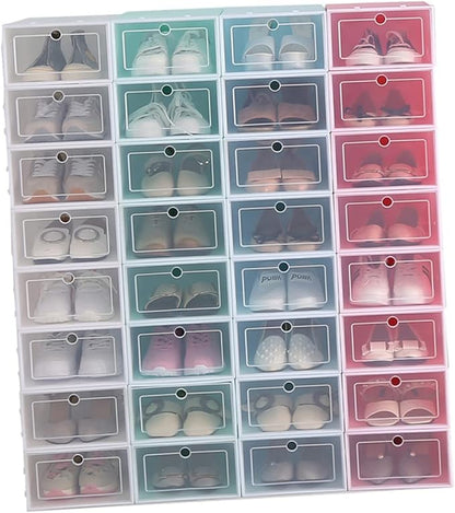 Amosfun 6pcs Stackable Transparent Shoe Storage Boxes Large Plastic Shoe Containers for Closet Organization Thicken Design Pink for Easy Access and Tidy Spaces