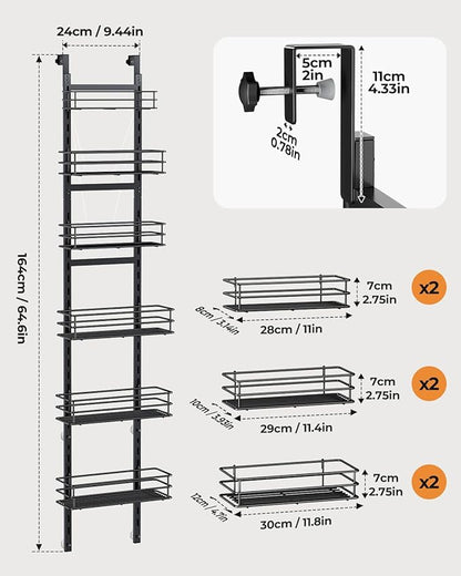6-Tier Over the Door Pantry Organizer,Cabinet Door Organizer,Kitchen Pantry Door Organizers and Storage,Over the Door Spice Rack,Behind the Door Storage,Door Hanging Organizer,Black