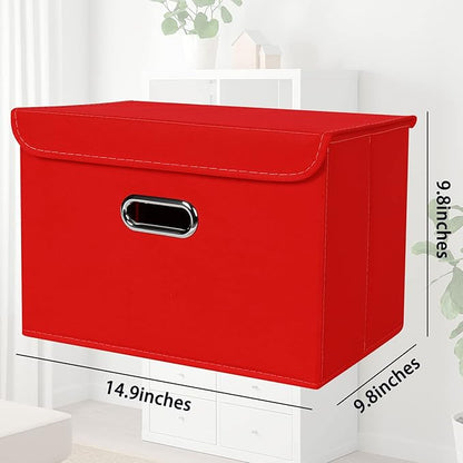 STOREONE Fabric Storage Cube Bins Foldable Organizer Container Collapsible Basket with Lids and Metal Handles, for Home, Bedroom, Closet 8 Pcs (Red)