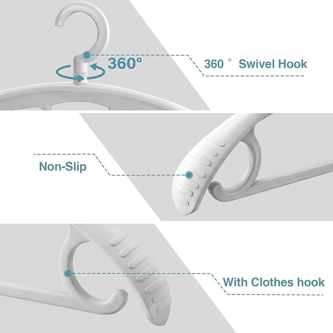 Plastic Clothes Hanger, Extra Thick Plastic Wide Shoulder Adult 360 Degrees Rotate Slip Resistant Standard Clothing Hanger Ideal for Everyday Use Green 10 Pack