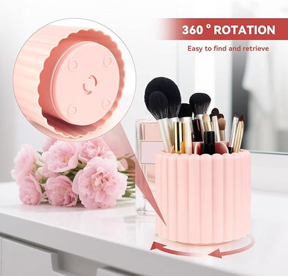 yuntop 1 Pack 360° Rotating Makeup Brush Organizer, 7 Slot Make up Brush Holder for Vanity, Dresser, Desk (Pink)