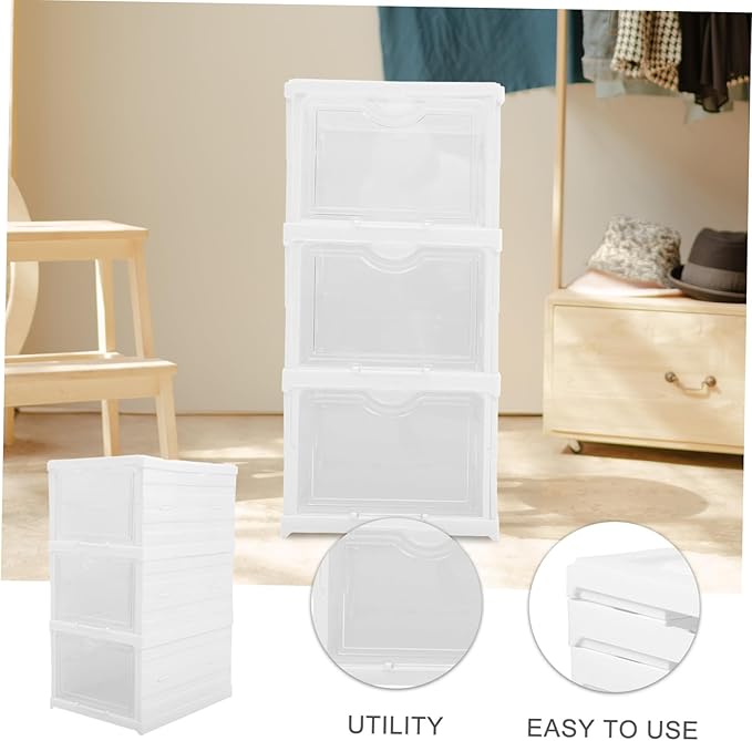 Stackable Transparent Shoe Storage Box with Foldable Design Clear Organizer for Sneakers and Shoes Space-saving Storage Container for Closet