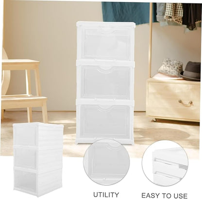 Stackable Transparent Shoe Storage Box with Foldable Design Clear Organizer for Sneakers and Shoes Space-saving Storage Container for Closet