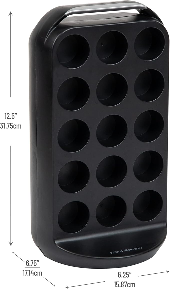 Mind Reader Single Serve Coffee Pod Storage, 30 Pod Capacity, Countertop Organizer, 6.75"L x 6.25"W x 12.5"H, Black