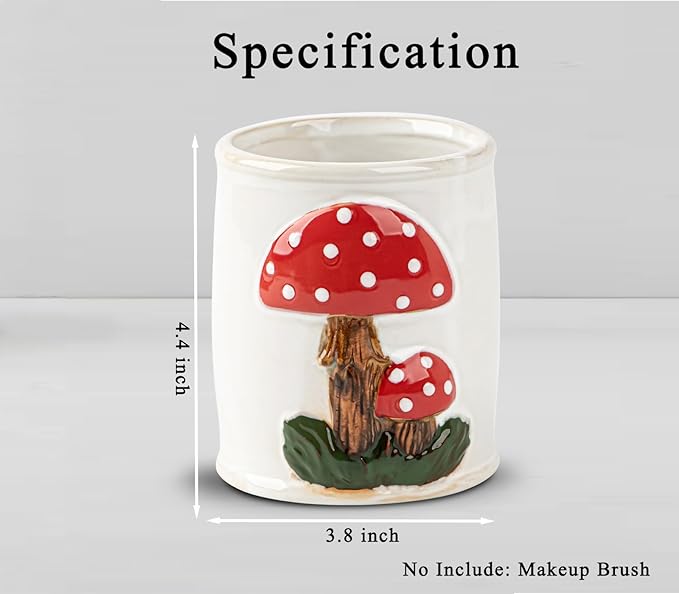 dgudgu Mushroom Makeup Brush Holder Ceramic Makeup Brush Organizer White Make Up Brush Holder Organizer