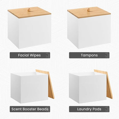 Puricon Acrylic Disposable Facial Towels Holder, Storage Bin with Wood Lid Compatible with Clean Skin Club Towel (NOT Included), Face Towelettes Container for Bathroom Counter -White
