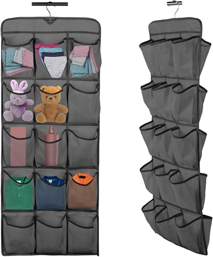 30 Large Pockets Dual Sided Hanging Shoe Organizer Double-Side Closet Storage Shelves with Rotating Hanger Space Saving Storage Bag Portable Shoe Rack Holder for Bedroom Laundry Room,Black