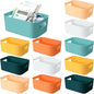 Wenqik 12 Pcs Small Plastic Storage Bins Basket with Handles Toy Organizers Pantry Basket Containers for Shelves Home Cupboard Kitchen Office Bathroom Organization Box(bright, 9.6 x 6.3 x 3.9 Inch)