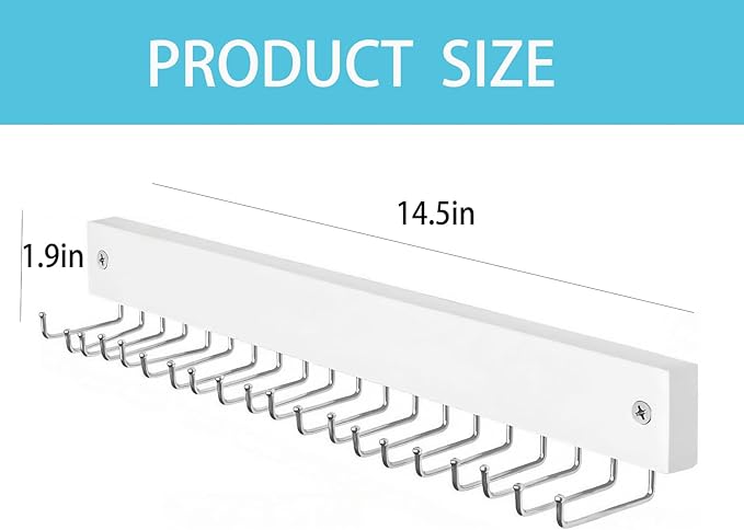 Wall-Mounted Belt and Tie Hanger, Wood Space-Saving Belt Rack with 20 Rotating Hooks - Multi-Functional Closet Organizer for Ties, Belts, Scarves & Accessories