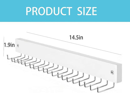 Wall-Mounted Belt and Tie Hanger, Wood Space-Saving Belt Rack with 20 Rotating Hooks - Multi-Functional Closet Organizer for Ties, Belts, Scarves & Accessories