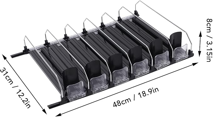 Drink Organizer for Fridge, Soda Can Dispenser for Refrigerator, Black Pushing Drink Organizer, Drink Dispenser for Beer Pop Can Water Bottle Dispenser (31cm)