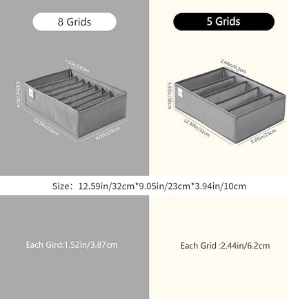 4 Packs T-shirt Drawer Organizers for Clothing,5 Grids Compartment Wardrobe Storage Box, Washable Clothes Organizer for Folded Clothes, T-shirt, Legging, Silk Scarve-Grey