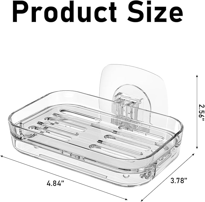 Soap Dish for Shower Clear Soap Holder Pull-Out Water Tray No Drilling Required Strong Fixation for Rv Bathroom and Kitchen Easy（2 Pack）