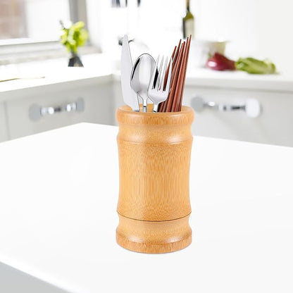 DOITOOL Bamboo Chopsticks Holder 6.29X3.54X3.54In Kitchen Utensil Organizer Cup Flatware Storage Canister for Home Restaurant and Food Service
