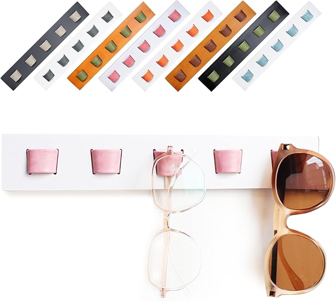 ACOCOFE Sunglass Organizer Glasses Holder,Wood Eyeglass Storage Holder,Sunglasses Rack Eyewear Display((White-pink)