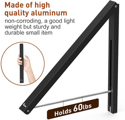 Laundry Room Wall Mounted Drying Rack Clothes Hanger Folding Wall Coat Racks Aluminum Home Storage Organiser Space Savers Black