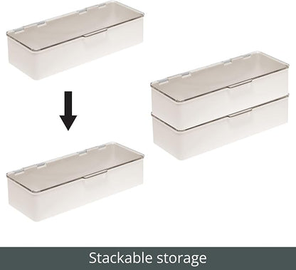 mDesign Long Plastic Cosmetic Storage Organizer Box Containers, Hinged Lid for Bedroom, Bathroom Vanity Shelf or Cabinet, Holds Masks, Palettes, Lotion, Nail Polish, 2 Pack, Cream/Beige/Clear