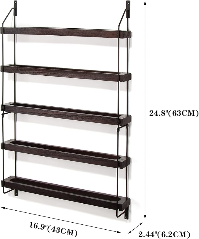 THYGIFTREE Essential Oil Storage Shelf Wall Mounted 16.9" Wooden Essential Oil Collection Display Rack Organizer 5 Tiers Holds 75 Bottles, Nail Polish Holder Paint Organizer