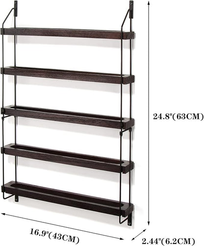THYGIFTREE Essential Oil Storage Shelf Wall Mounted 16.9" Wooden Essential Oil Collection Display Rack Organizer 5 Tiers Holds 75 Bottles, Nail Polish Holder Paint Organizer
