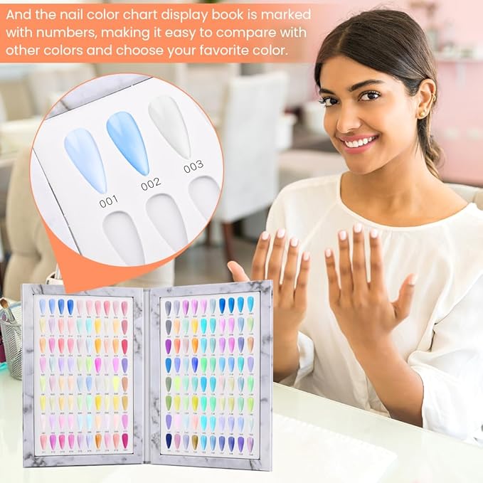 160-Color Nail Tip Display Book with 240 Blank Tips - Portable Folding Organizer for Salon Professionals & DIY Nail Art, Tool-Free Installation, Numbered for Easy Color Matching