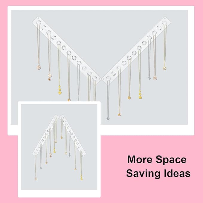 2Pcs Wall Necklace Holder for Women, Hanging Jewelry Organizer Wall Mount Crystal Holder Necklace Wall Hanger, Acrylic Bracelet Holder Organizer Jewelry Rack Adhesive Hooks Necklace Storage