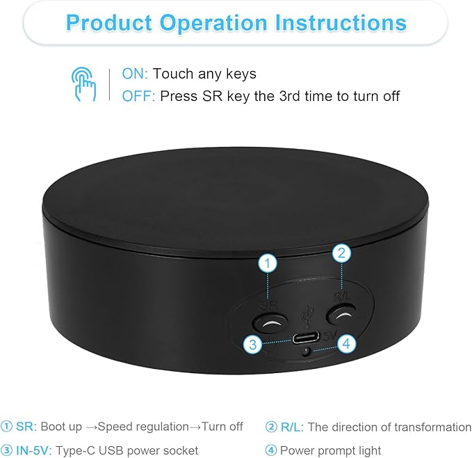 Motorized Rotating Display Stand, 5in/11lbs Load, 360° Rotating Platform for Jewelry Watch 3D Models Cake, Electric Spinning Display Stand for Live Show, Products Video shoot