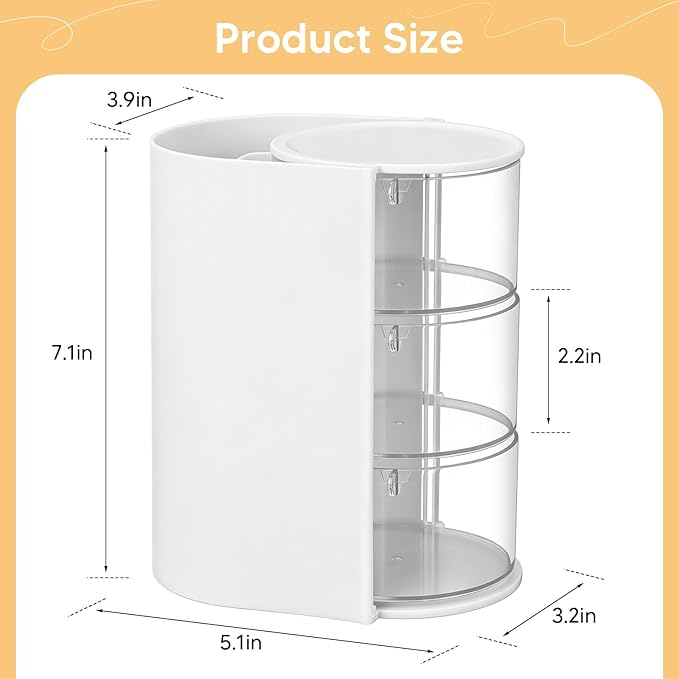 3-Tier Rotating Hair Accessories Organizer, 360° Spinning Storage Stand for Makeup Brushes and Jewelry, Compact Vanity Display Case for Girls, Holds Hair Clips, Earrings, Rings, Bracelets(White)
