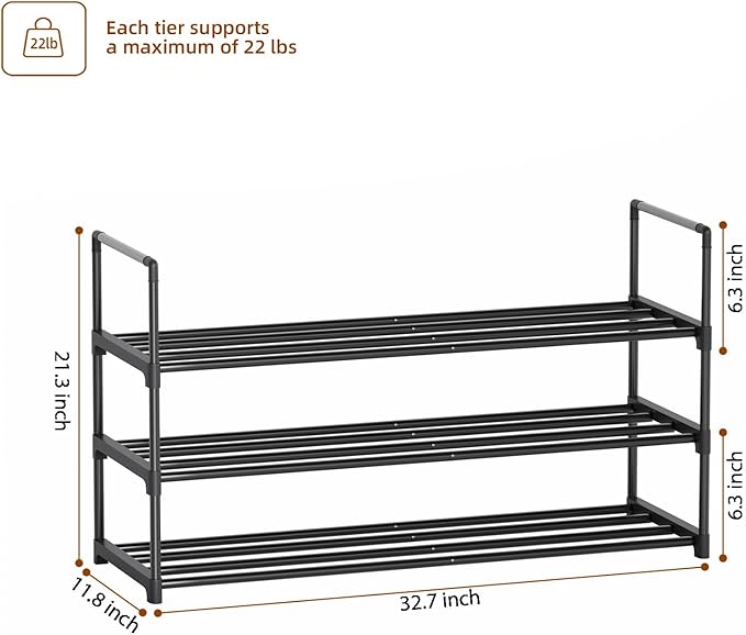 Shoe Rack, 3-Tier Shoe Organizer, Sturdy Shoe Storage Shelf, Perfect for Front Door Entrance, Closet & Entryway, Easy to Assemble, DIY Layering Options (S - 3 Tier)