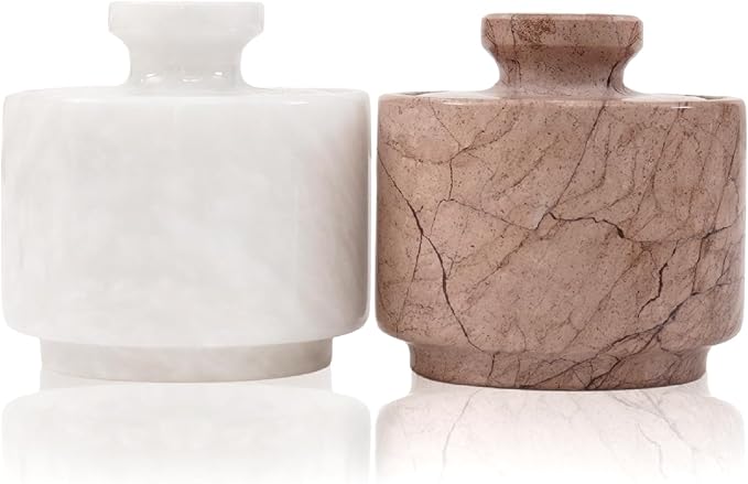 MARBLOUS KRAFTS Marble Salt Cellar with Lid 3" White and Marinara Salt, Pepper Bowls, Seasoning Containers Kitchen Storage, Perfect Mother’s Day Gift for Mom, Decorative Spice Jar, Home Décor