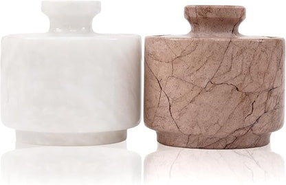 MARBLOUS KRAFTS Marble Salt Cellar with Lid 3" White and Marinara Salt, Pepper Bowls, Seasoning Containers Kitchen Storage, Perfect Mother’s Day Gift for Mom, Decorative Spice Jar, Home Décor