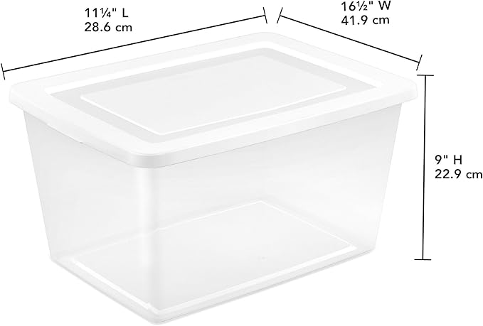 Sterilite 16 Pack Storage Box, 58 Quart Stackable Tote, Clear Plastic Container with Secure Snapping Lids for Home and Office Organization, White