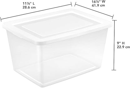 Sterilite 24 Pack Storage Box, 58 Quart Stackable Tote, Clear Plastic Container with Secure Snapping Lids for Home and Office Organization, White