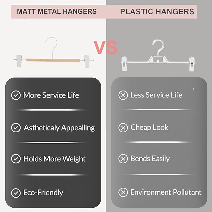 Premium Matt Metal Pants Hanger 20 Pack Smooth Beech Wood Pants Bar,Solid Natural Wooden Pant Bottom Hangers, Trouser Hangers for Slacks Jeans with 2-Adjustable Anti-Rust Clips (Pant Hanger)