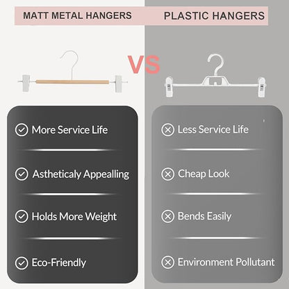 Premium Matt Metal Pants Hanger 20 Pack Smooth Beech Wood Pants Bar,Solid Natural Wooden Pant Bottom Hangers, Trouser Hangers for Slacks Jeans with 2-Adjustable Anti-Rust Clips (Pant Hanger)