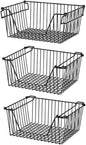 Slideep Wire Storage Baskets, Freezer Baskets Farmhouse Stackable Organizer Storage Bins Large Organizer for Storage, Office, Bathroom, Pantry Organization Storage with Handles 14" Black -Set of 3