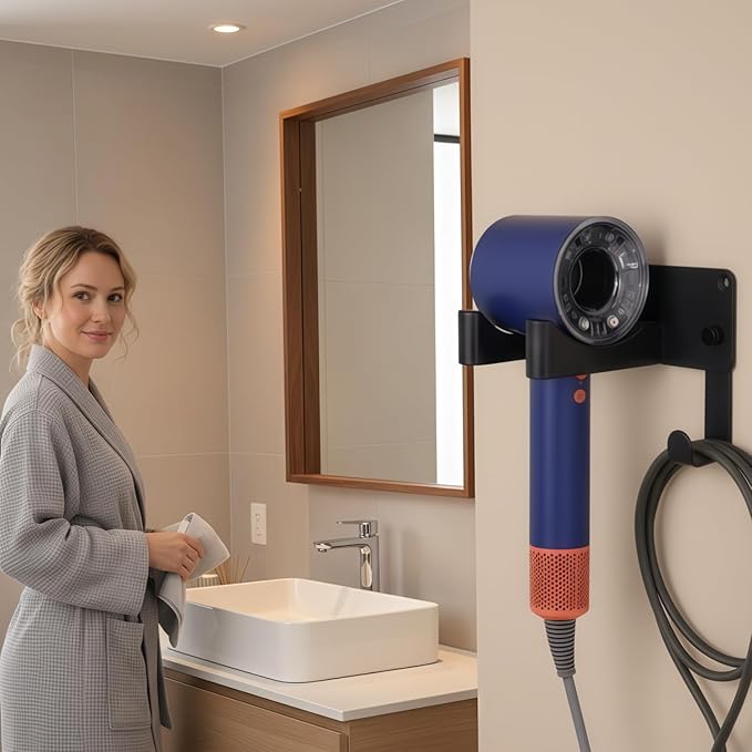 Dyson Hair Dryer Holder Wall Mounted, Hair Tool Organizer Self Adhesive Compatible with Blow Dryer Holder Aluminum HairDryer Holder Wall Mounted for Bathroom Black CHOCHOYAH