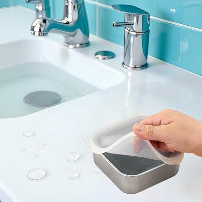 Travel Soap Container, Vonpri Stainless Steel Soap Dish with Lid - Waterproof Draining Case for Bathroom, Kitchen, Camping - Durable Compact Bar Holder for Shower, Sink and Outdoor (Silver, 4.1x4.1in)
