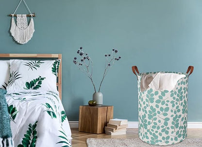 Laundry Baskets,Canvas Fabric Laundry Hamper,Collapsible Toy Storage Organizer Bins,Gift Basket for Bedroom, Clothes, Nursery,Kids,Boys (Eucalyptus leaves)