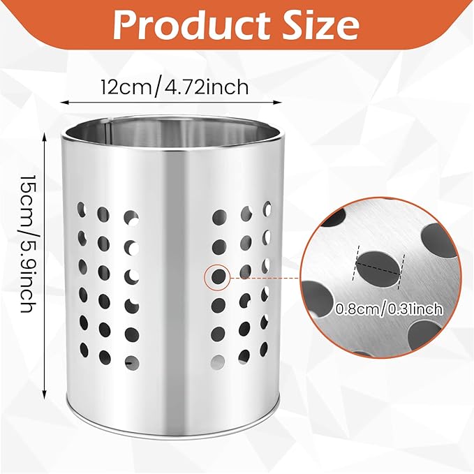 EORTA Stainless Steel Kitchen Utensil Holder Flatware Cylinder Silverware Draining Organizer Drying Rack with Round Drain Holes for Forks, Knives, Spoons, Chopsticks, Small