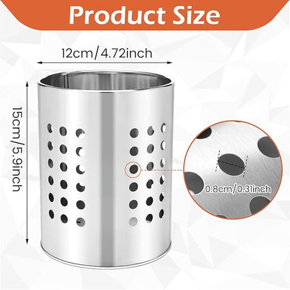 EORTA Stainless Steel Kitchen Utensil Holder Flatware Cylinder Silverware Draining Organizer Drying Rack with Round Drain Holes for Forks, Knives, Spoons, Chopsticks, Small