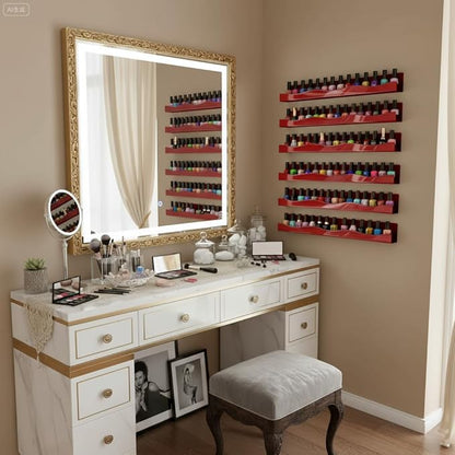 6 Pack Nail Polish Organizer,15 Inch Nail Polish rack for 66-90 Bottles, Dark Red