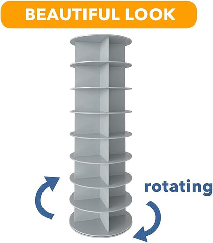 SpaceAid 8 Tier Rotating Shoe Rack Tower, Spinning Shoe Display Lazy Susan, Revolving 360 Shoe Rack Storage Round Carousel, Vertical Handbag Rotate Shoes Closet Organization (8-Tier Gray)