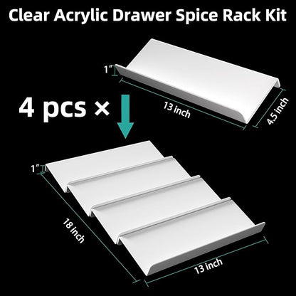 MIUKAA White Acrylic Spice Drawer Organizer, 4 Tier Seasoning Jars Drawers Insert, Kitchen Spice Rack Tray for Drawer/Countertop (Jars not included)