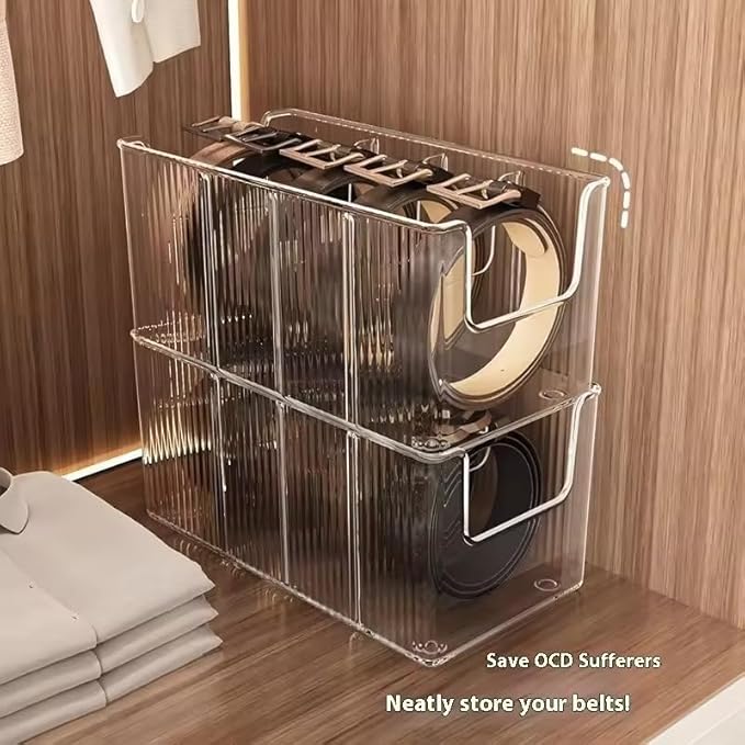 Drawer Organizer for Belt, Tie, Wallet & Accessories | Transparent Belt Storage Box with Removable Dividers – Slim Closet Organizer, Space-Saving Design, Customizable Compartments (2)