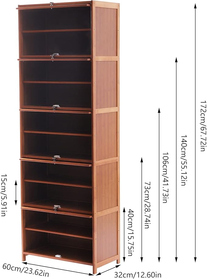 10 Tiers Shoe Storage Cabinet with Doors Tall Bamboo Hidden Shoe Storage Freestanding Shoes Heels Sneakers Shelf Rack 28 Pairs of Shoes Organizer Book Shelf for Entryway Hallway Living Room Bedroom